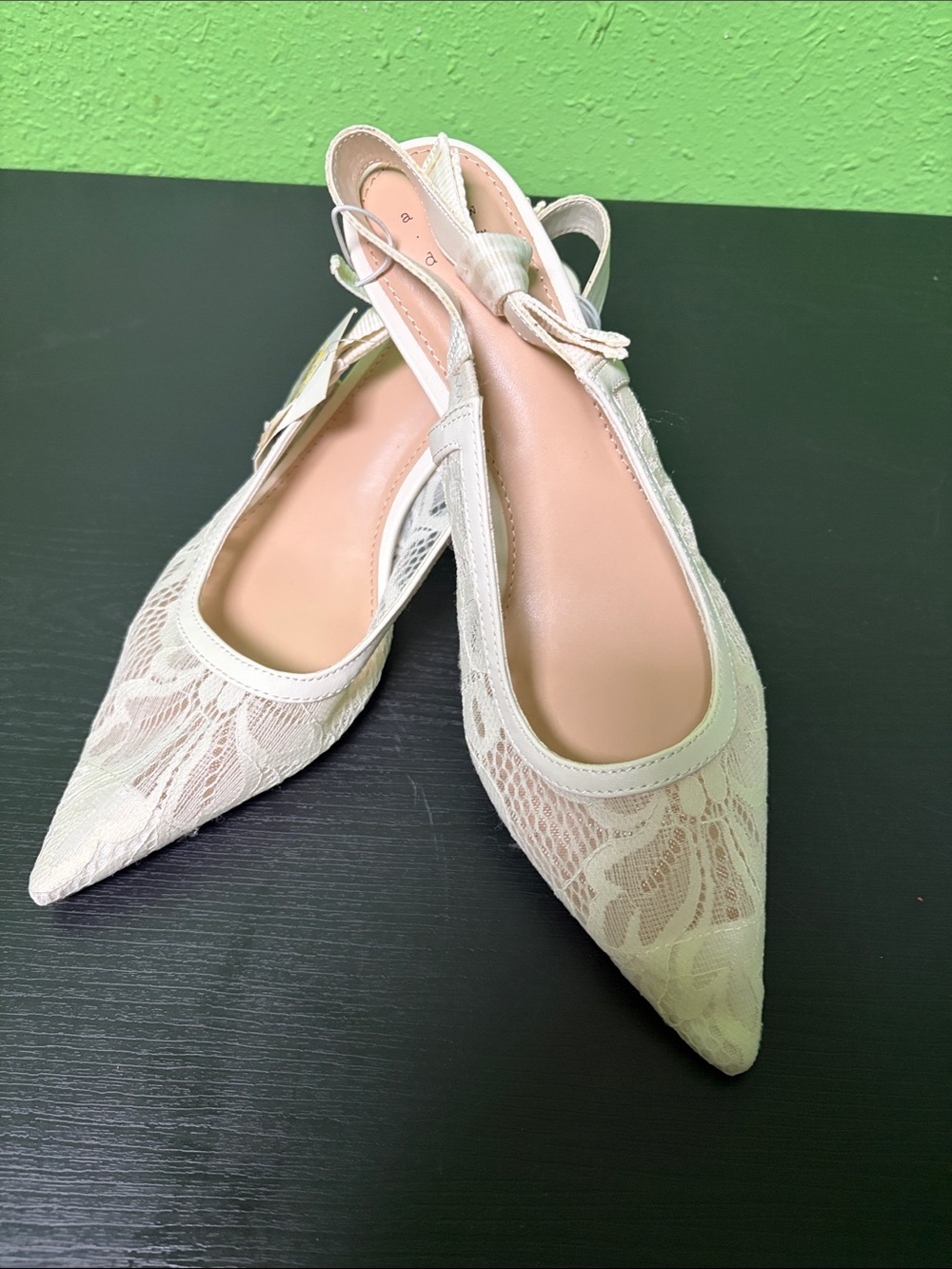 a new day Lace Pointed Slingback Flats in Ivory